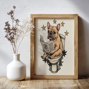 Framed Bulldog Art Print with Stars